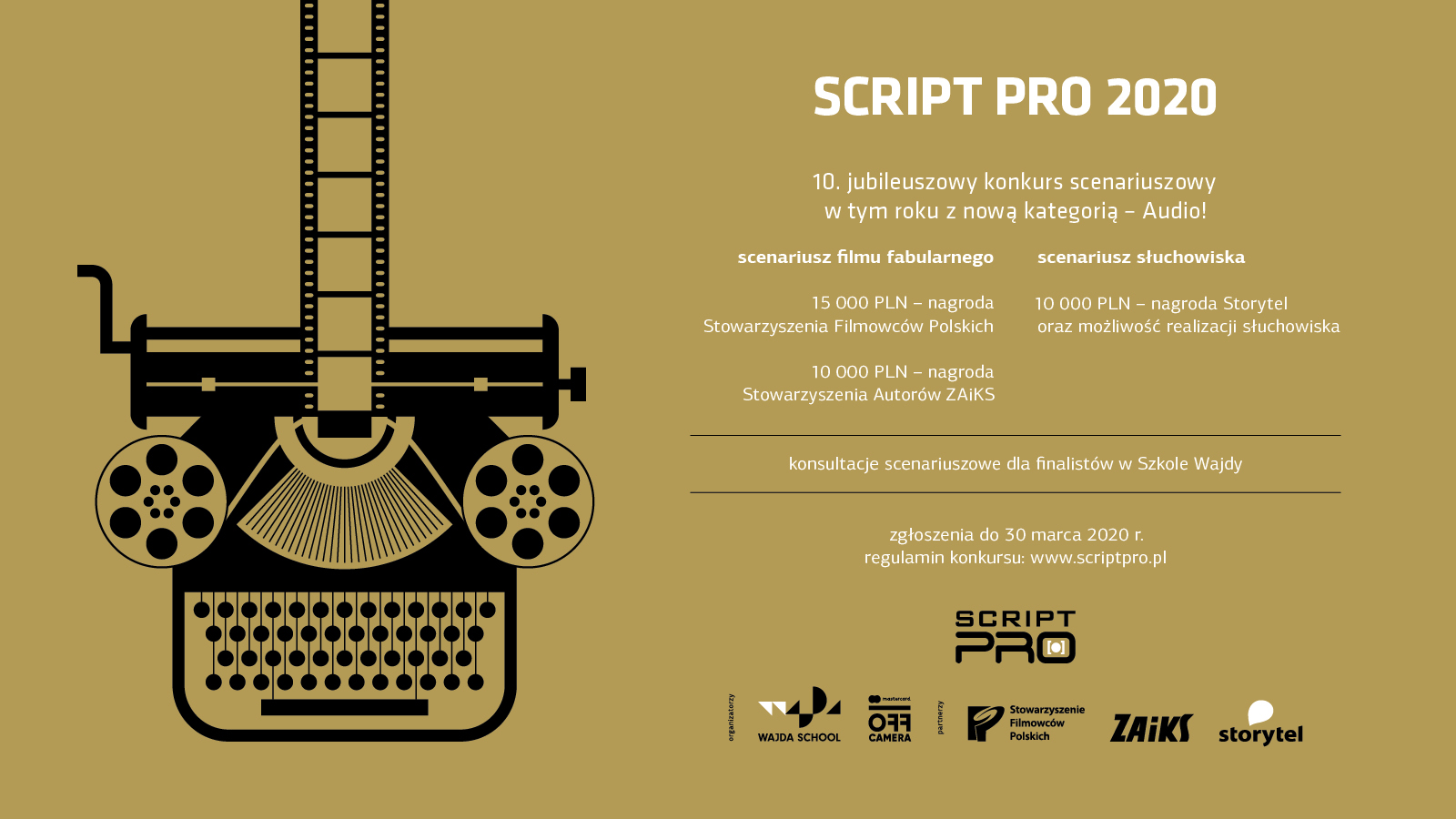 ROZPOCZĘŁA SIĘ 10. JUBILEUSZOWA EDYCJA KONKURSU SCENARIUSZOWEGO SCRIPT PRO 2020